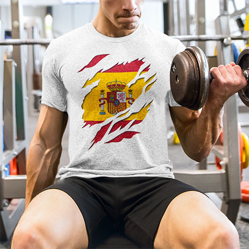 comprar en amazon bandera y escudo españa camiseta blanca manga corta t shirt hombre gym