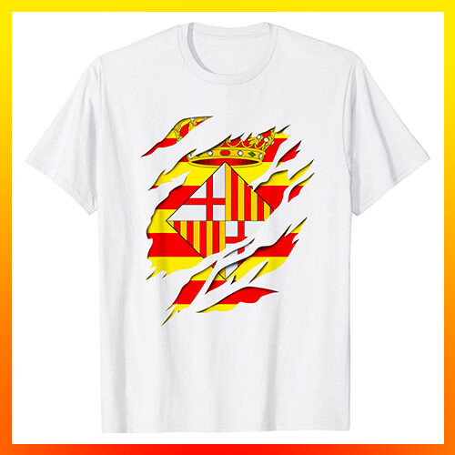 comprar en amazon ciudad de barcelona bandera y Escudo Efecto desgarro 3D cataluña catalunya camiseta manga corta t shirt