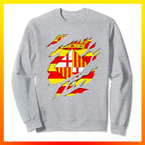 comprar en amazon ciudad de barcelona bandera y Escudo Efecto desgarro 3D cataluña catalunya sudadera manga larga sweatshirt