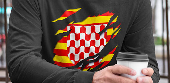 comprar en amazon gerona girona bandera y Escudo Efecto desgarro 3D cataluña catalunya camisa manga larga shirt