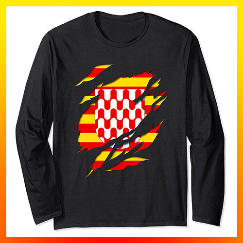 comprar en amazon ciudad de gerona girona bandera y Escudo Efecto desgarro 3D cataluña catalunya camisa manga larga shirt