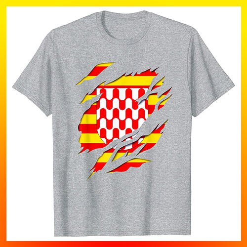 comprar en amazon ciudad de gerona girona bandera y Escudo Efecto desgarro 3D cataluña catalunya camiseta manga corta t shirt