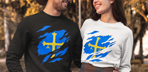 sudadera camisa manga larga asturias shirt hombre bandera y escudo de armas españa